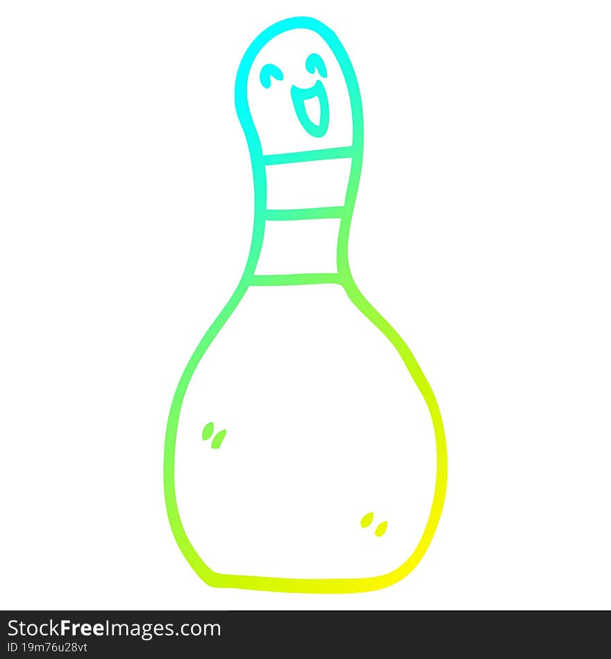 Cold Gradient Line Drawing Cartoon Bowling Pin