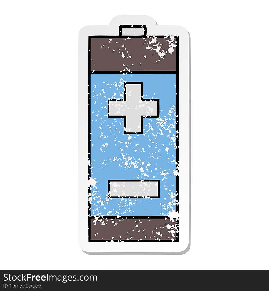 Distressed Sticker Of A Cute Cartoon Electrical Battery