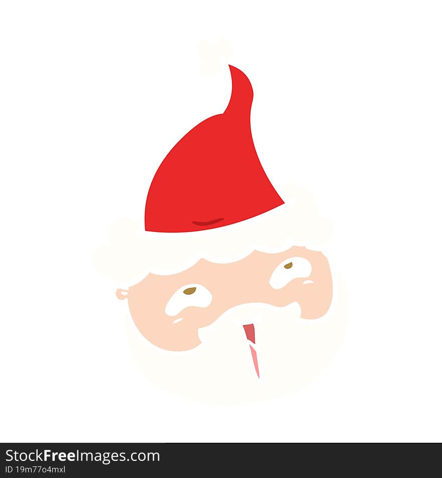 flat color illustration of a male face with beard wearing santa hat