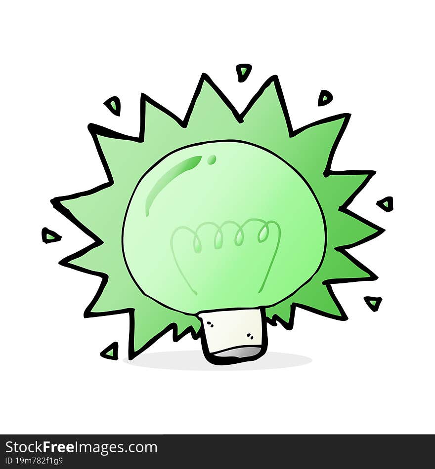 cartoon flashing green light bulb