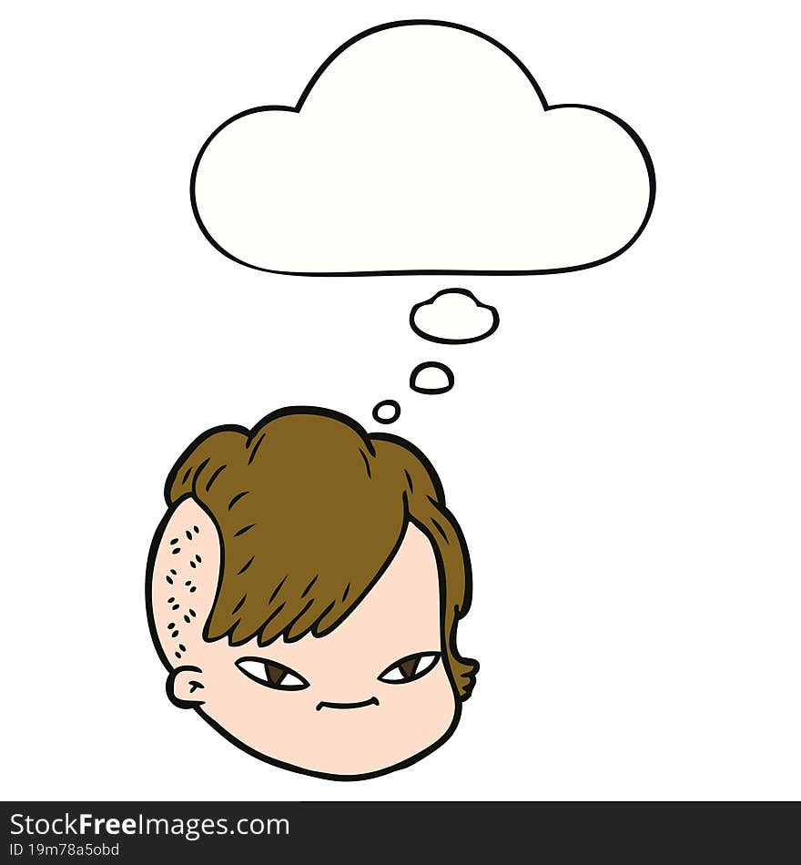 cartoon female face and thought bubble