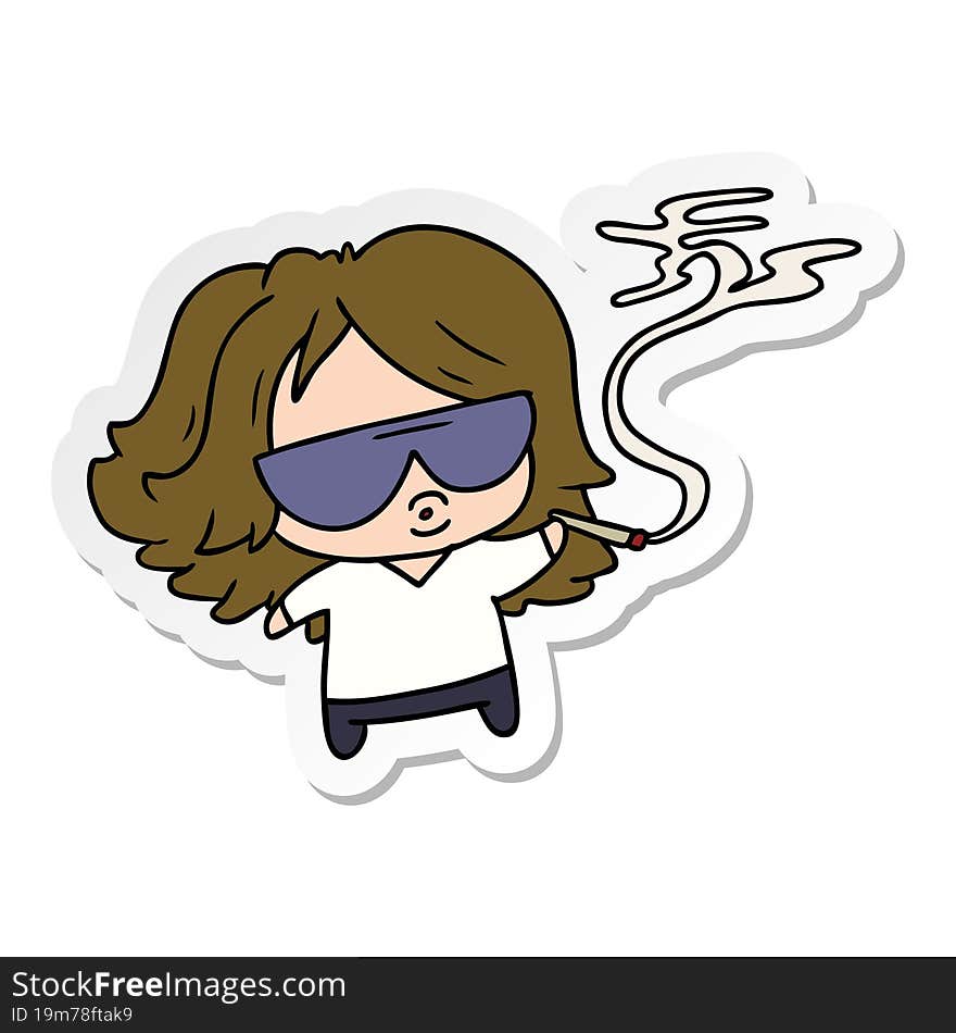 sticker cartoon illustration cute kawaii smoking a joint. sticker cartoon illustration cute kawaii smoking a joint