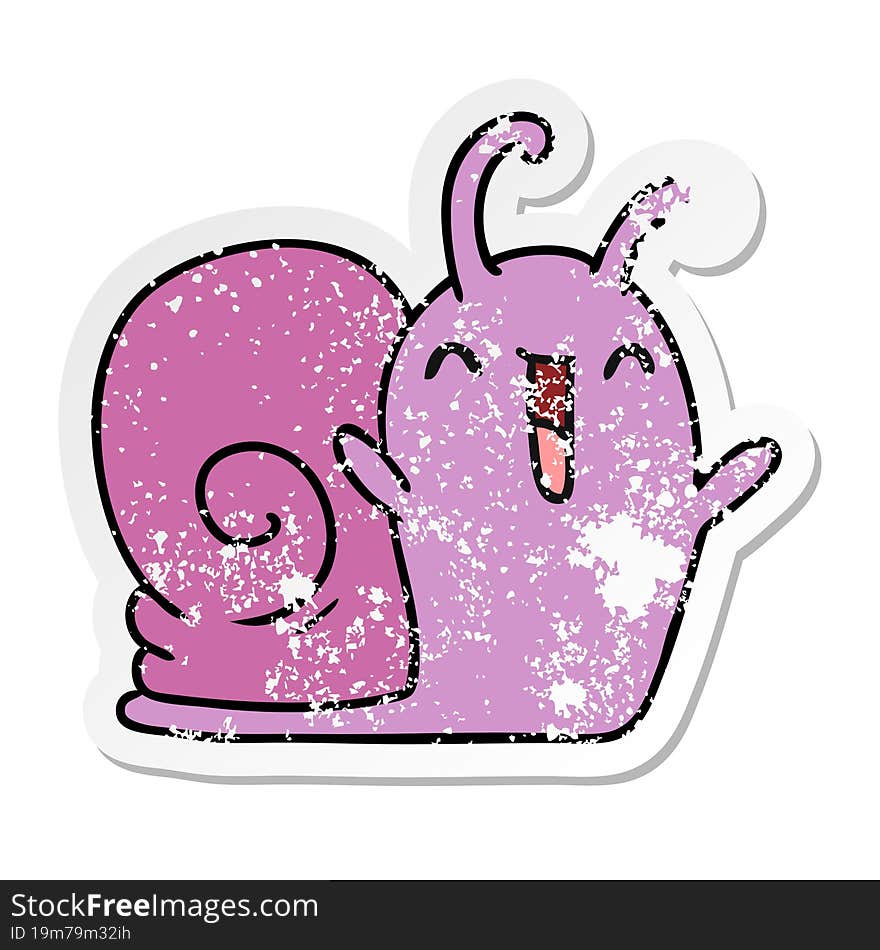 distressed sticker cartoon illustration kawaii happy cute snail. distressed sticker cartoon illustration kawaii happy cute snail