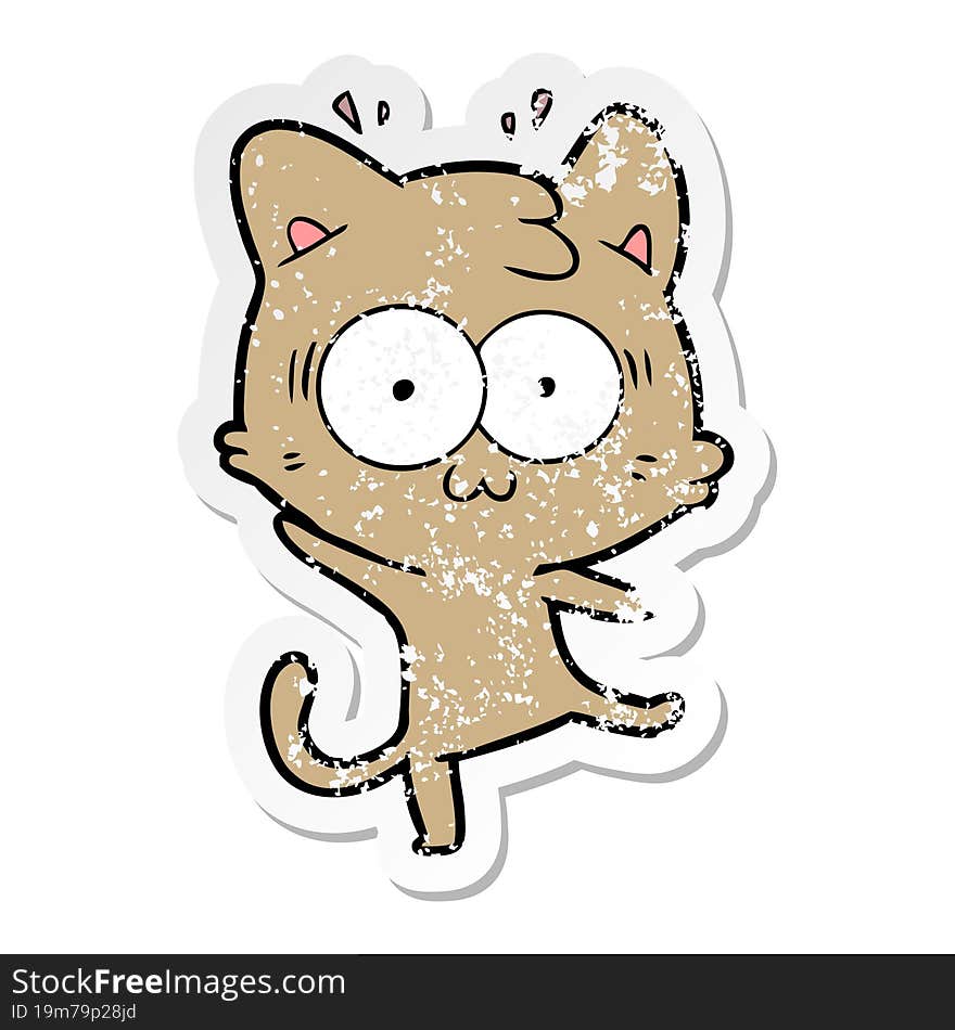 distressed sticker of a cartoon surprised cat