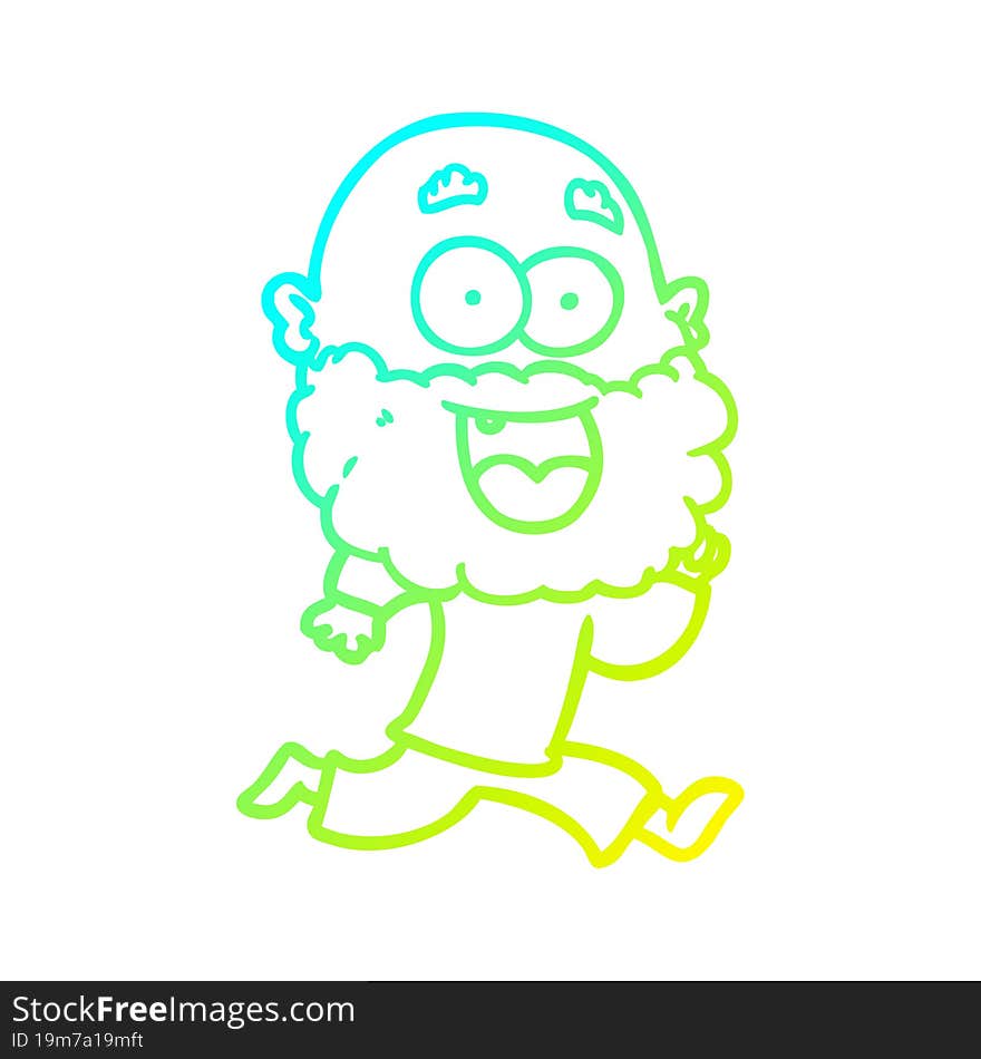 cold gradient line drawing cartoon crazy happy man with beard running