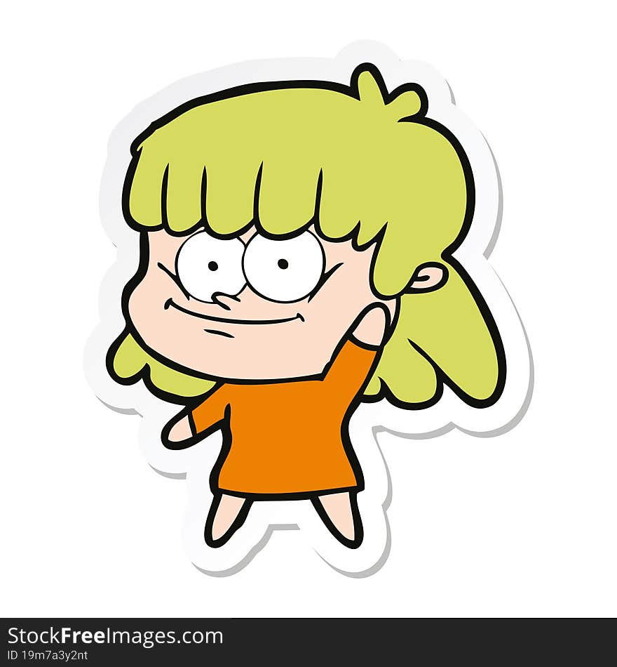 sticker of a cartoon girl smiling