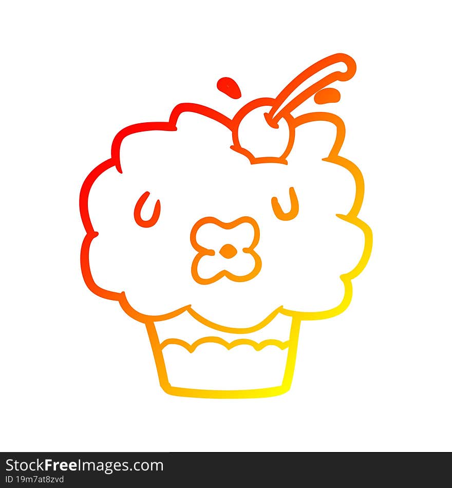 warm gradient line drawing funny cupcake