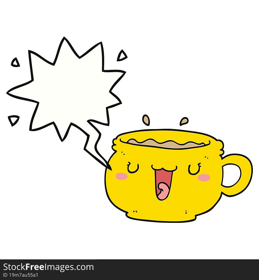 cute cartoon coffee cup with speech bubble. cute cartoon coffee cup with speech bubble