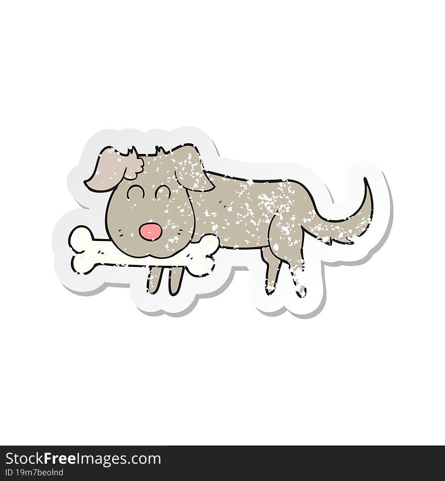 retro distressed sticker of a cartoon dog with bone