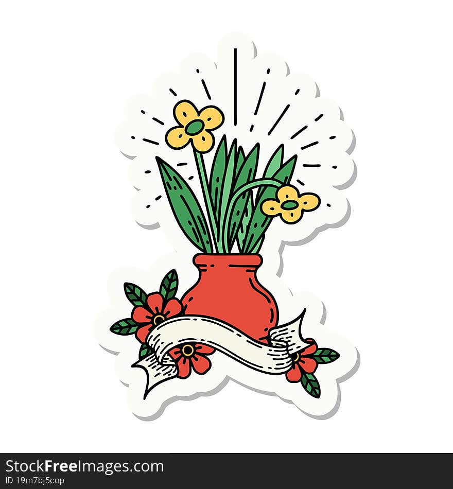 sticker of tattoo style flowers in vase