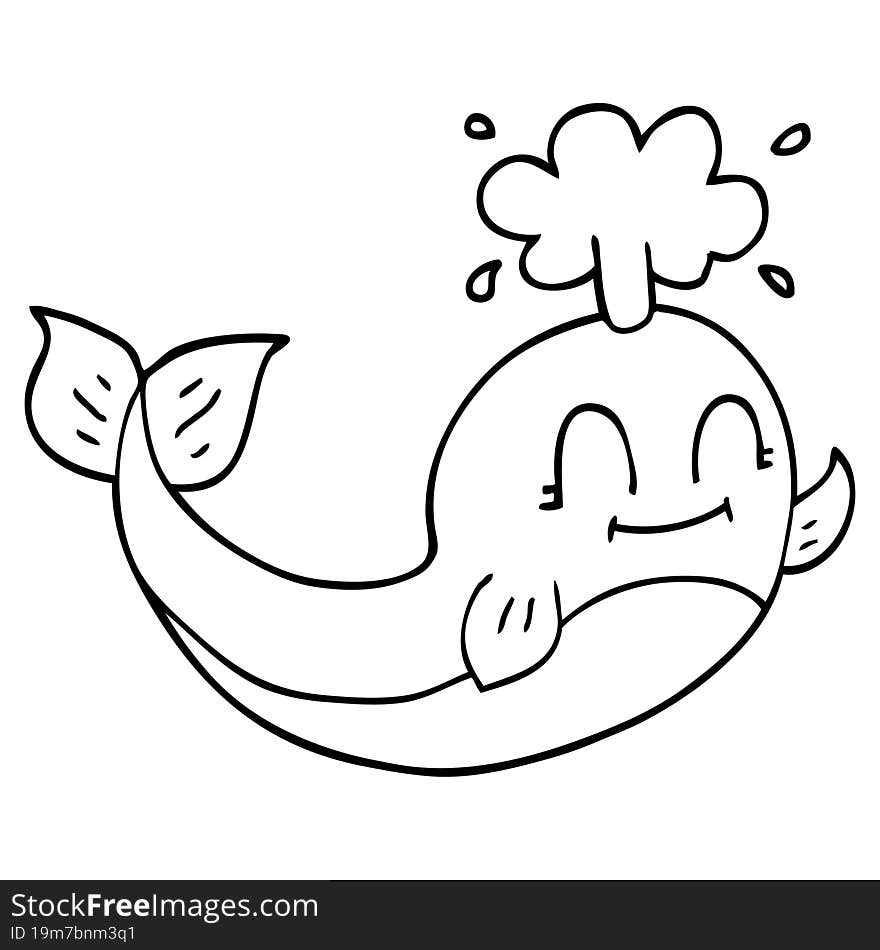 line drawing cartoon of a happy whale