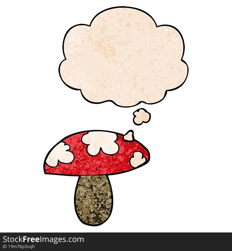 cartoon mushroom and thought bubble in grunge texture pattern style