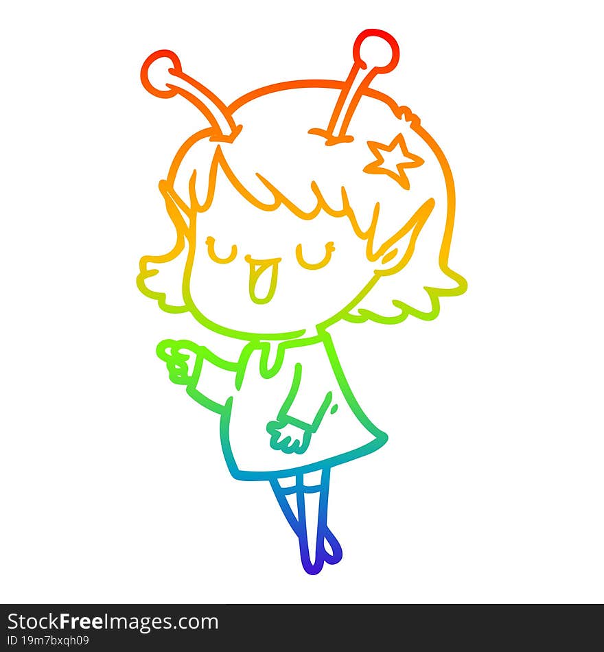 rainbow gradient line drawing happy alien girl cartoon