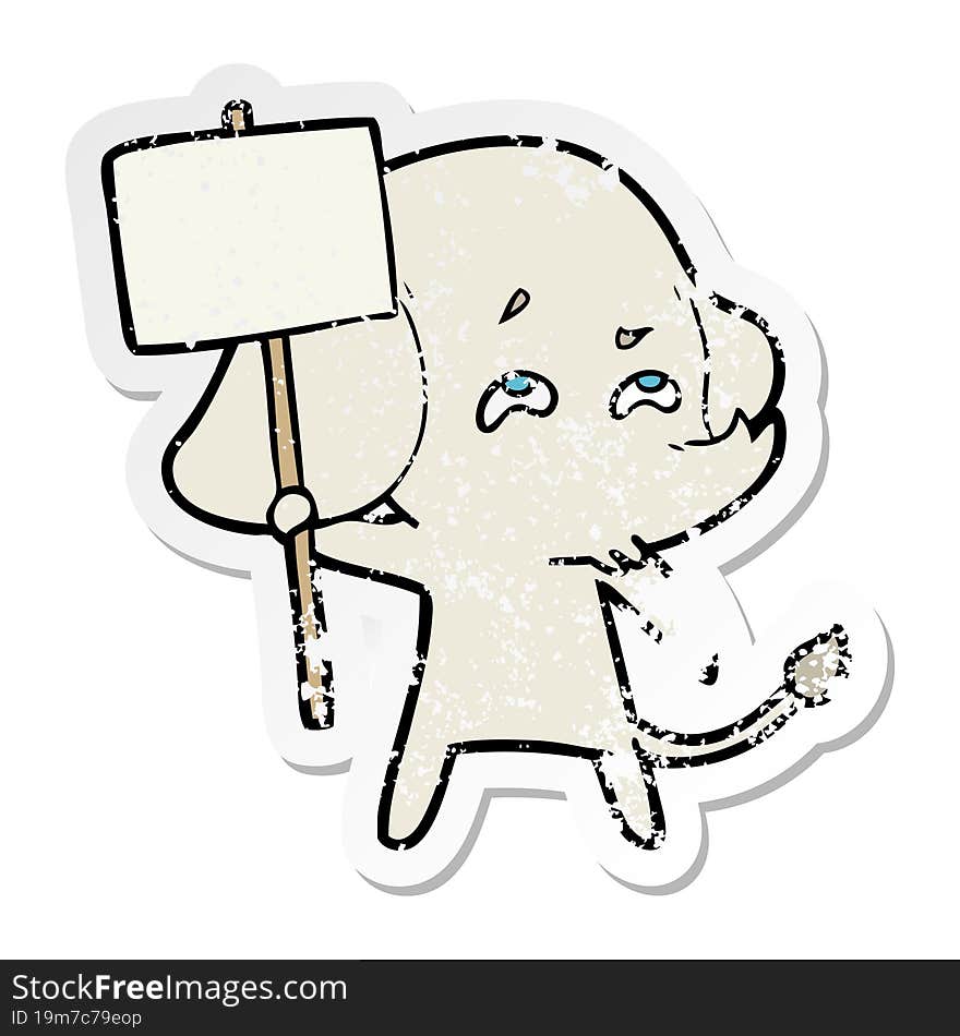 distressed sticker of a cartoon elephant with sign remembering