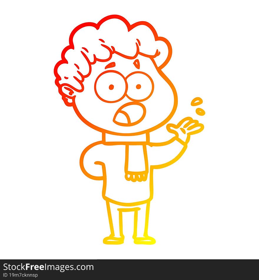 warm gradient line drawing cartoon man gasping in surprise