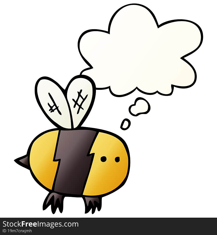 Cartoon Bee And Thought Bubble In Smooth Gradient Style