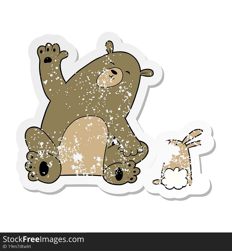 Distressed Sticker Of A Cartoon Bear And Rabbit Friends