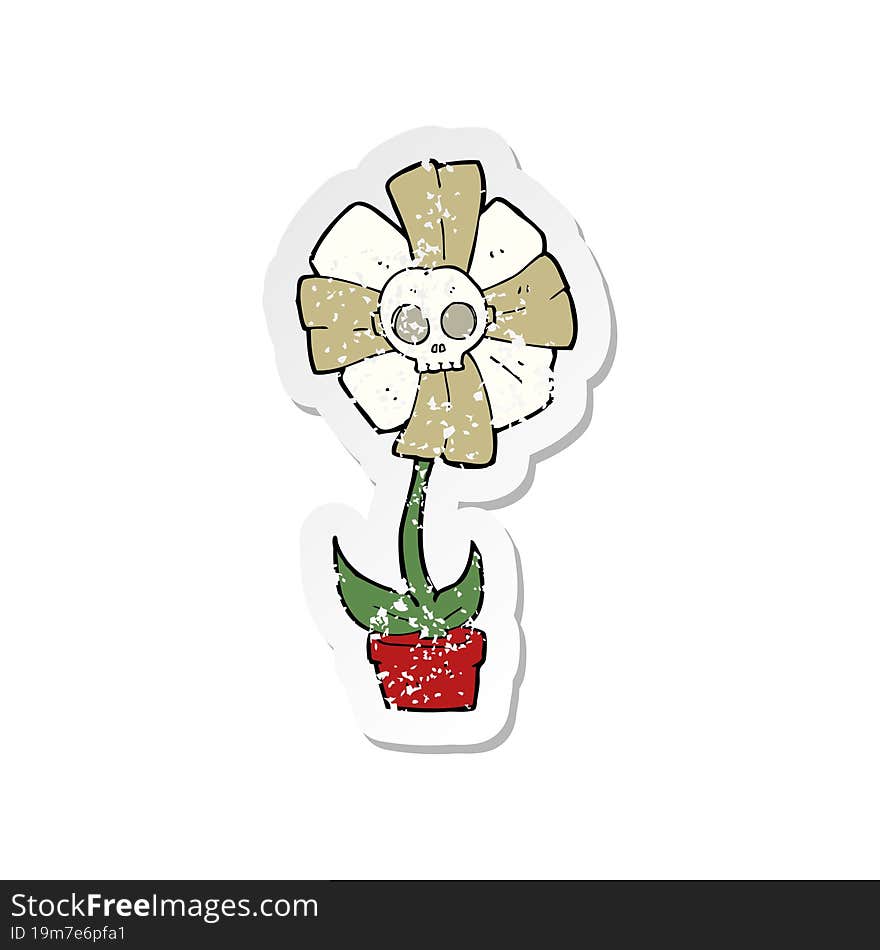 retro distressed sticker of a cartoon skull flower