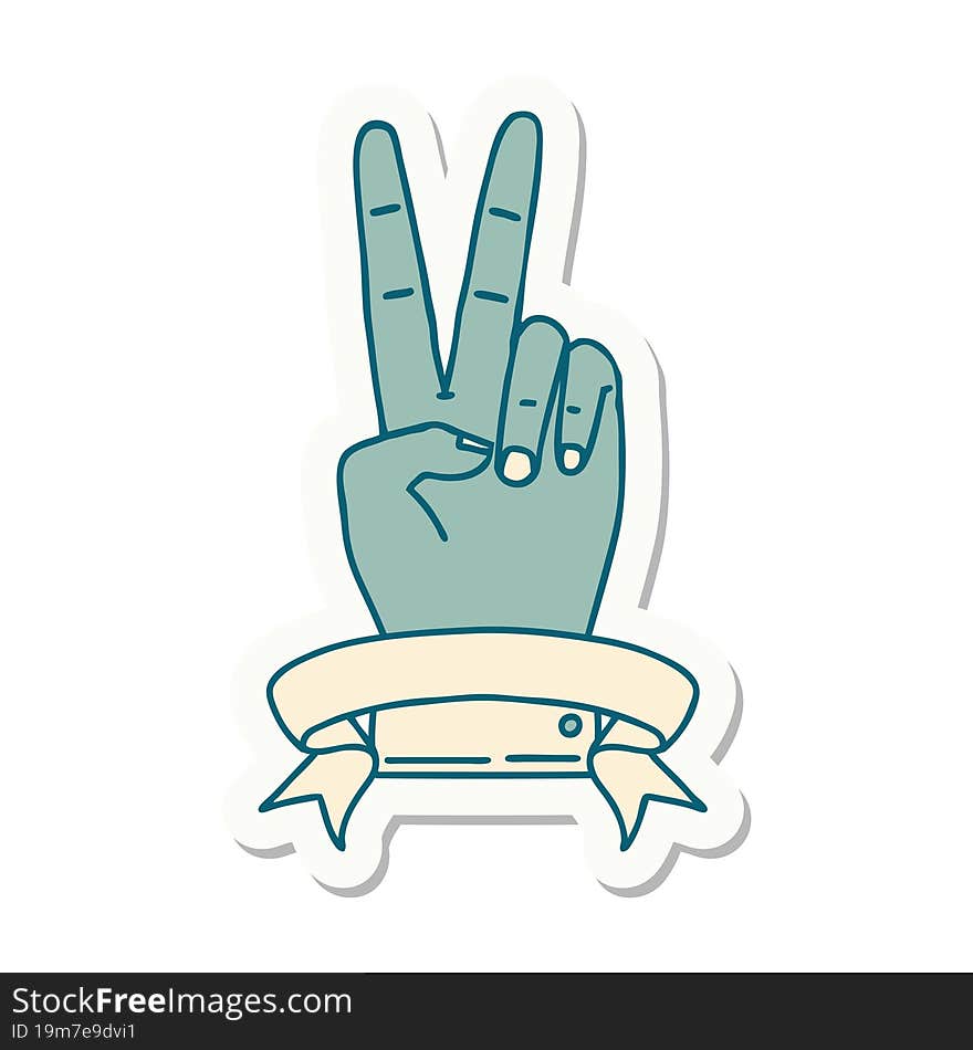 peace two finger hand gesture with banner sticker