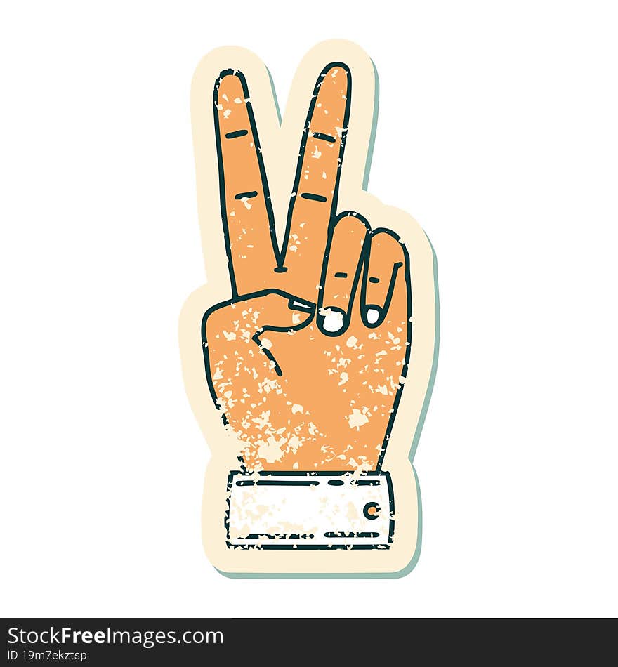 peace symbol two finger hand gesture grunge sticker