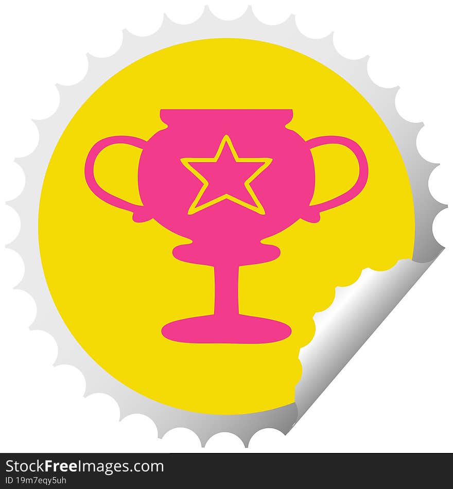 circular peeling sticker cartoon of a gold trophy