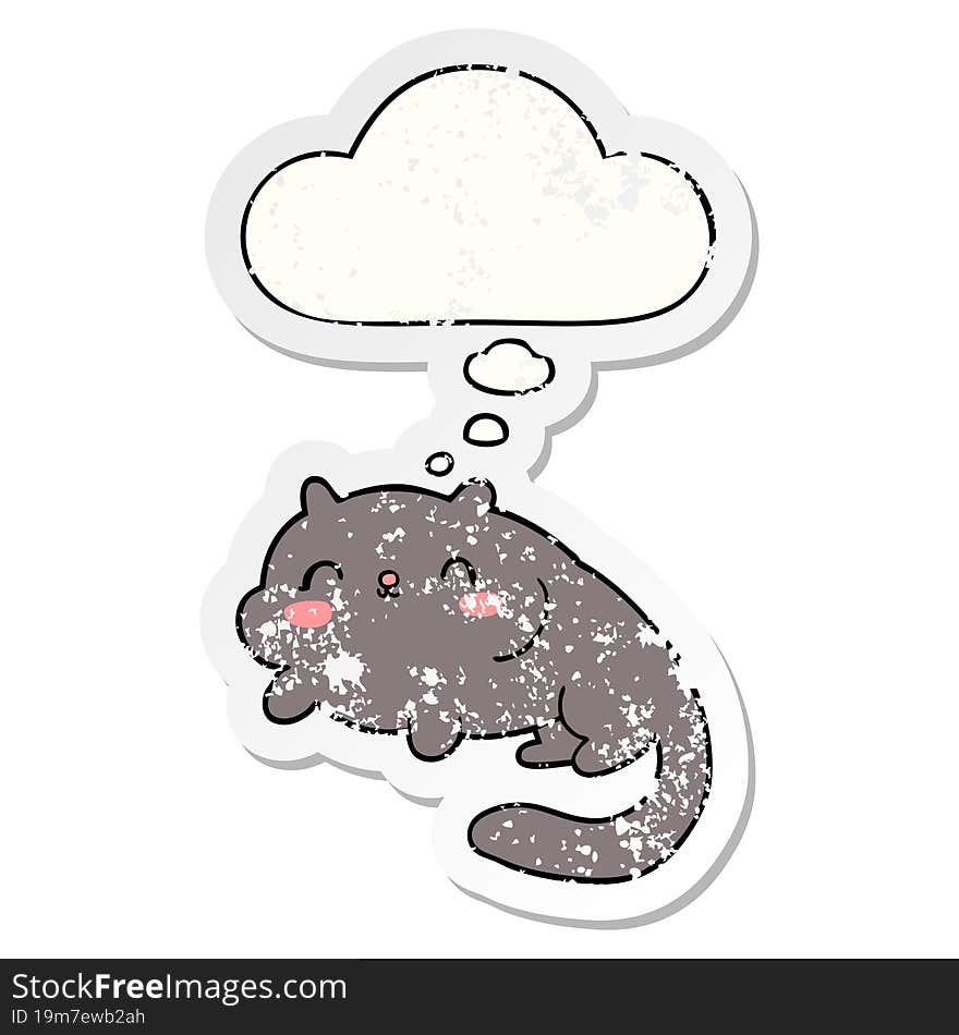 Cartoon Cat And Thought Bubble As A Distressed Worn Sticker