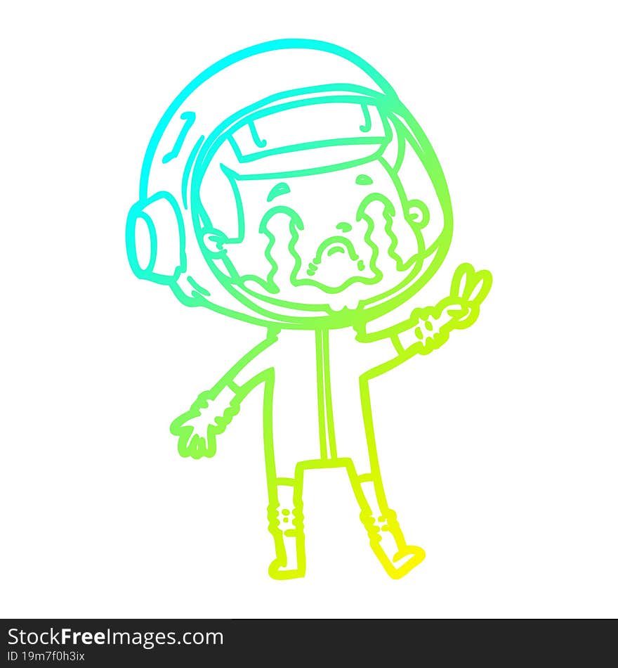 cold gradient line drawing cartoon crying astronaut