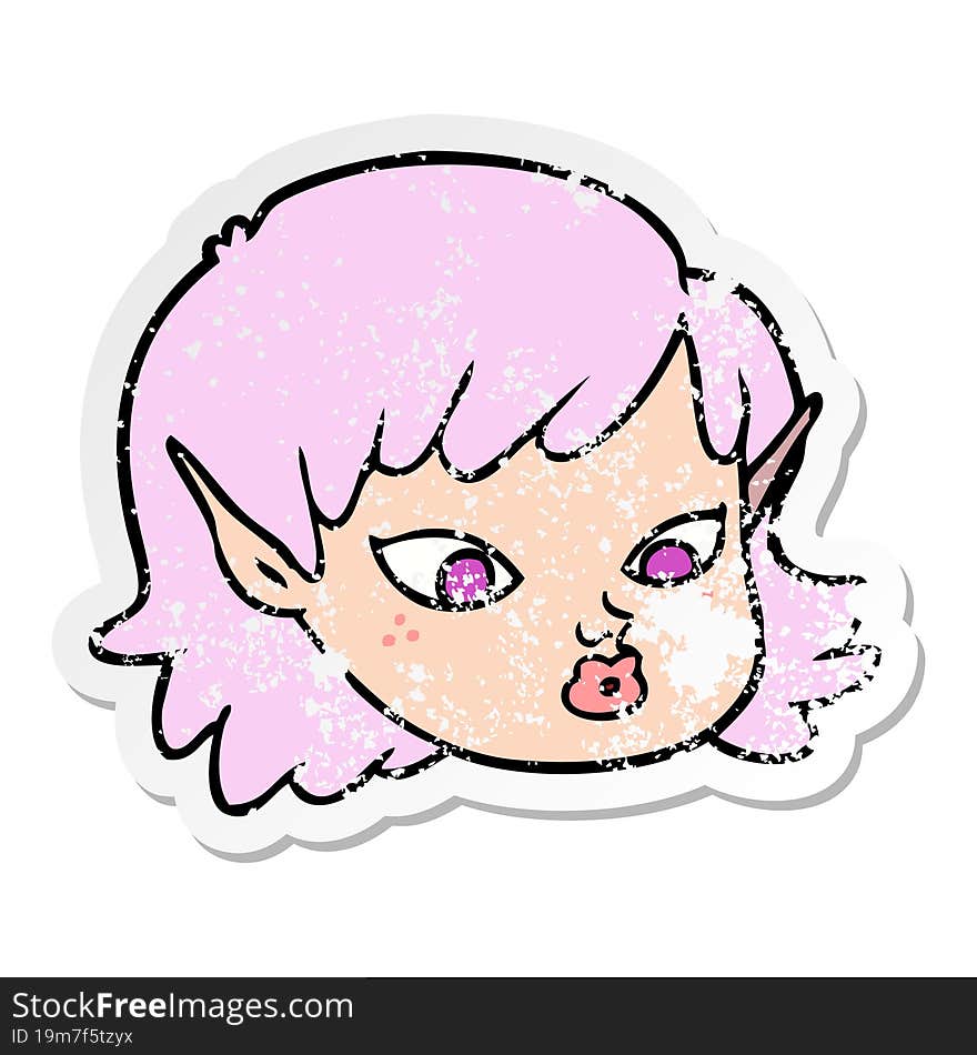 distressed sticker of a cartoon elf girl