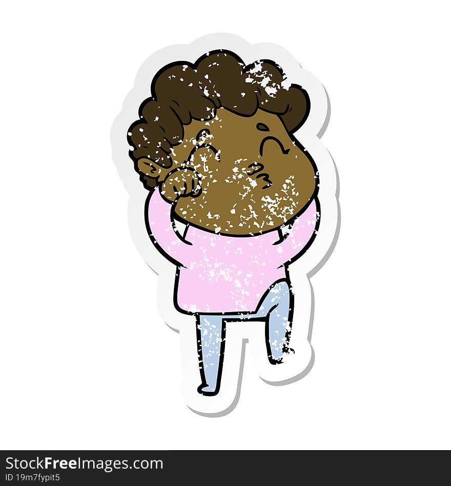 Distressed Sticker Of A Cartoon Man Pouting