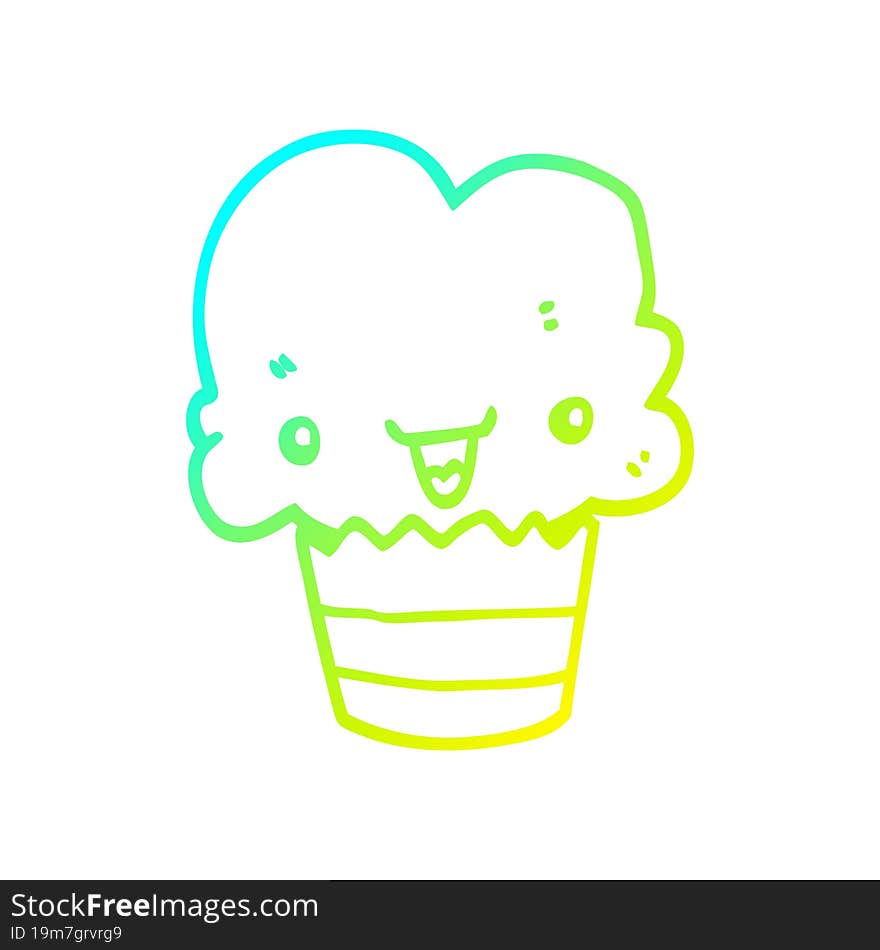 cold gradient line drawing cartoon cupcake with face