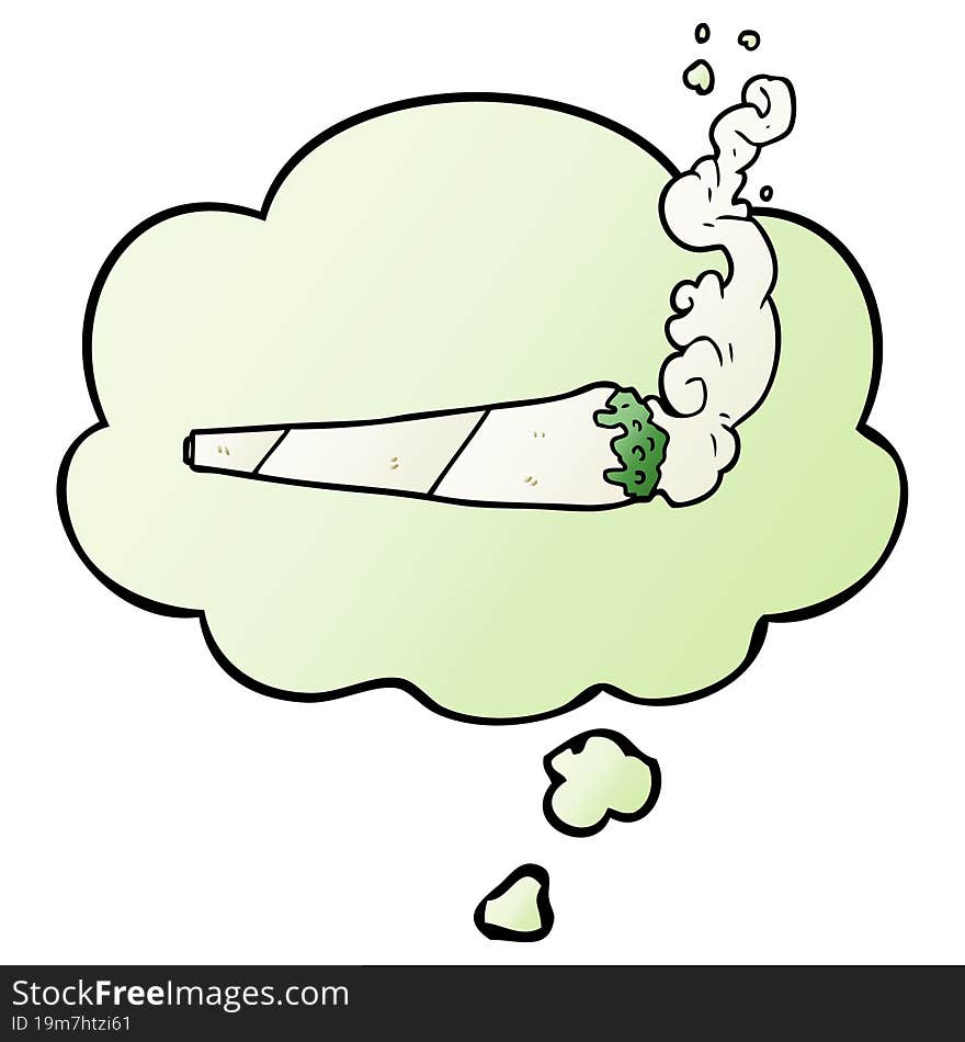 cartoon marijuana joint and thought bubble in smooth gradient style