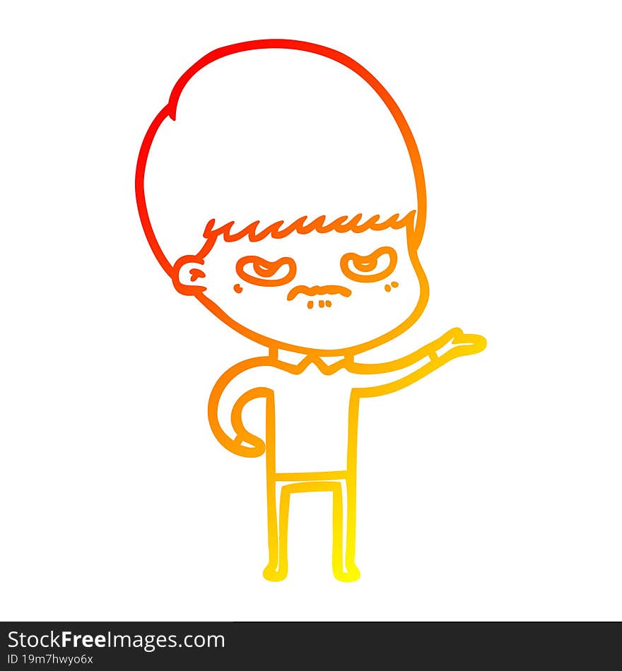 warm gradient line drawing cartoon angry boy