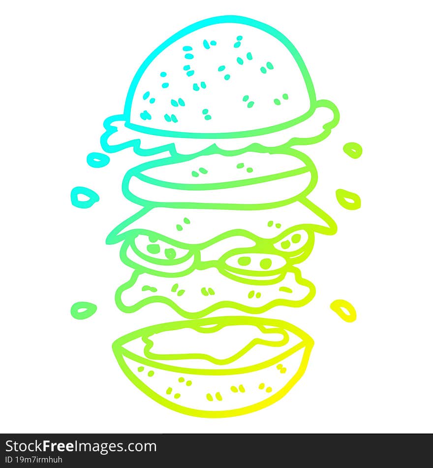 Cold Gradient Line Drawing Cartoon Huge Burger