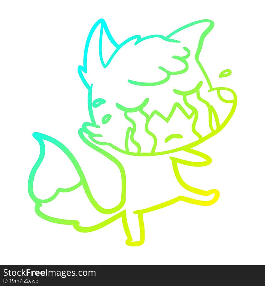 cold gradient line drawing crying fox cartoon