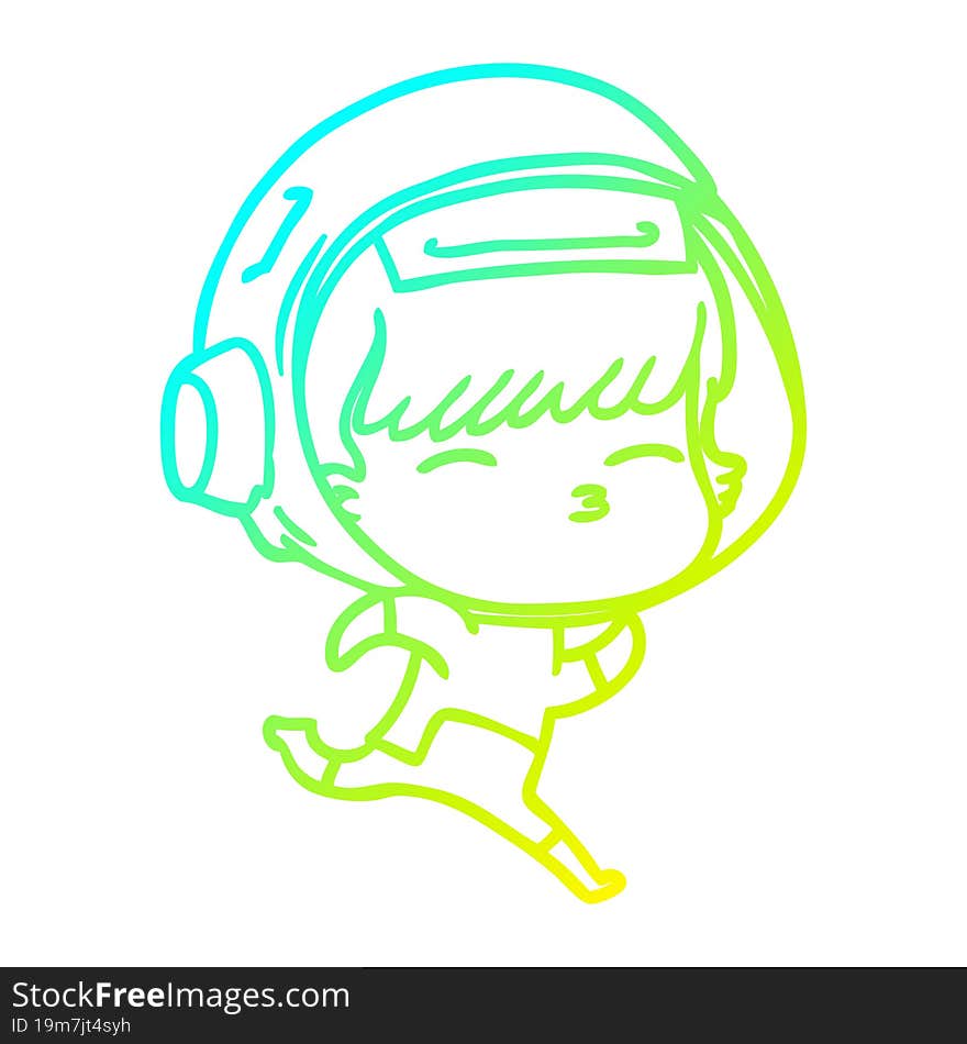 Cold Gradient Line Drawing Cartoon Running Astronaut