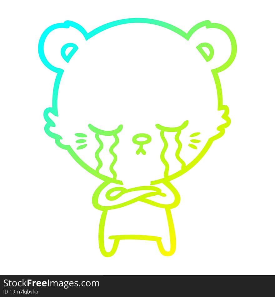 cold gradient line drawing crying cartoon bear