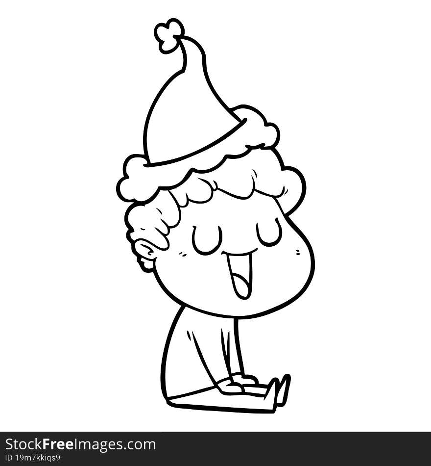 Laughing Line Drawing Of A Man Wearing Santa Hat