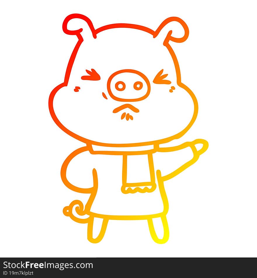 warm gradient line drawing of a cartoon angry pig