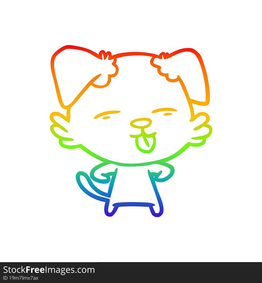 rainbow gradient line drawing cartoon dog sticking out tongue