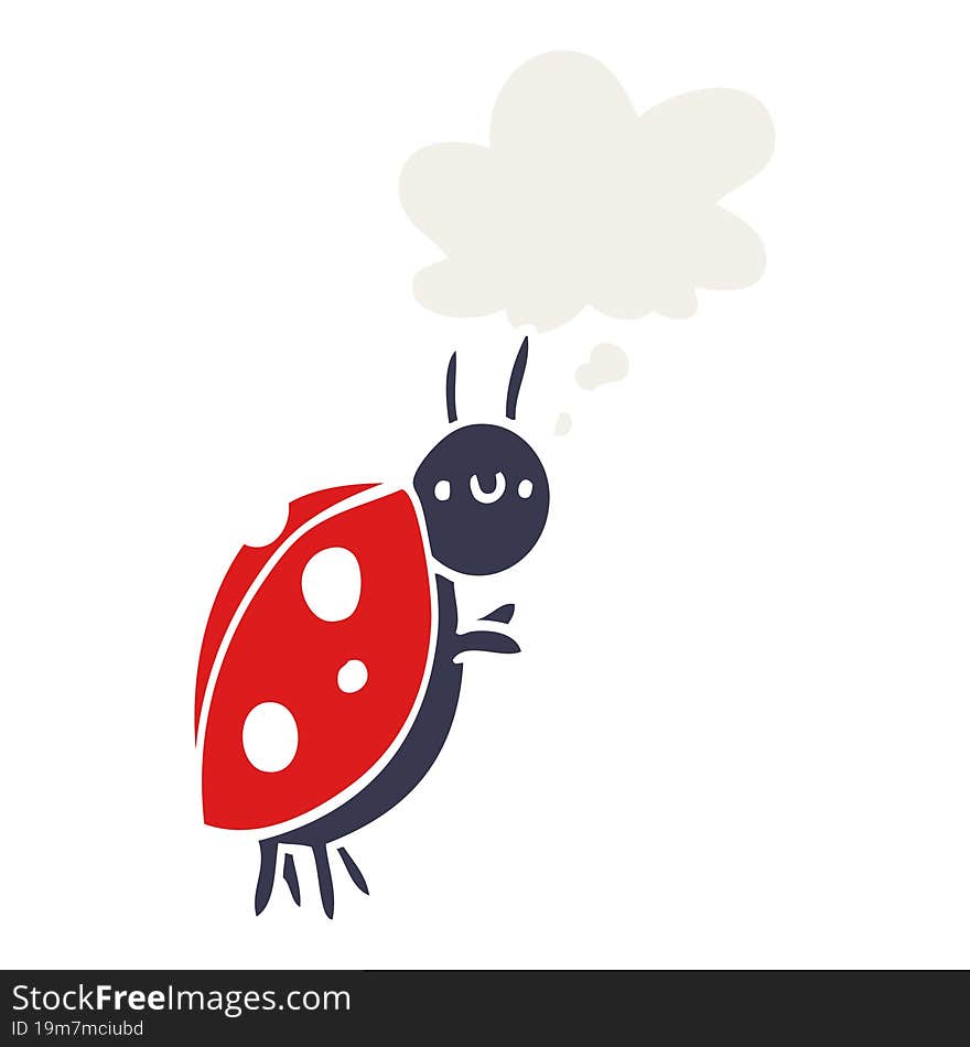 cartoon ladybug and thought bubble in retro style