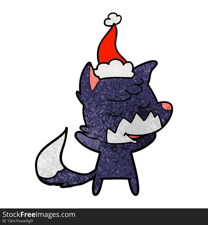 Friendly Textured Cartoon Of A Fox Wearing Santa Hat