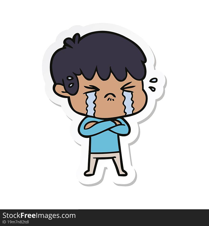 sticker of a cartoon boy crying