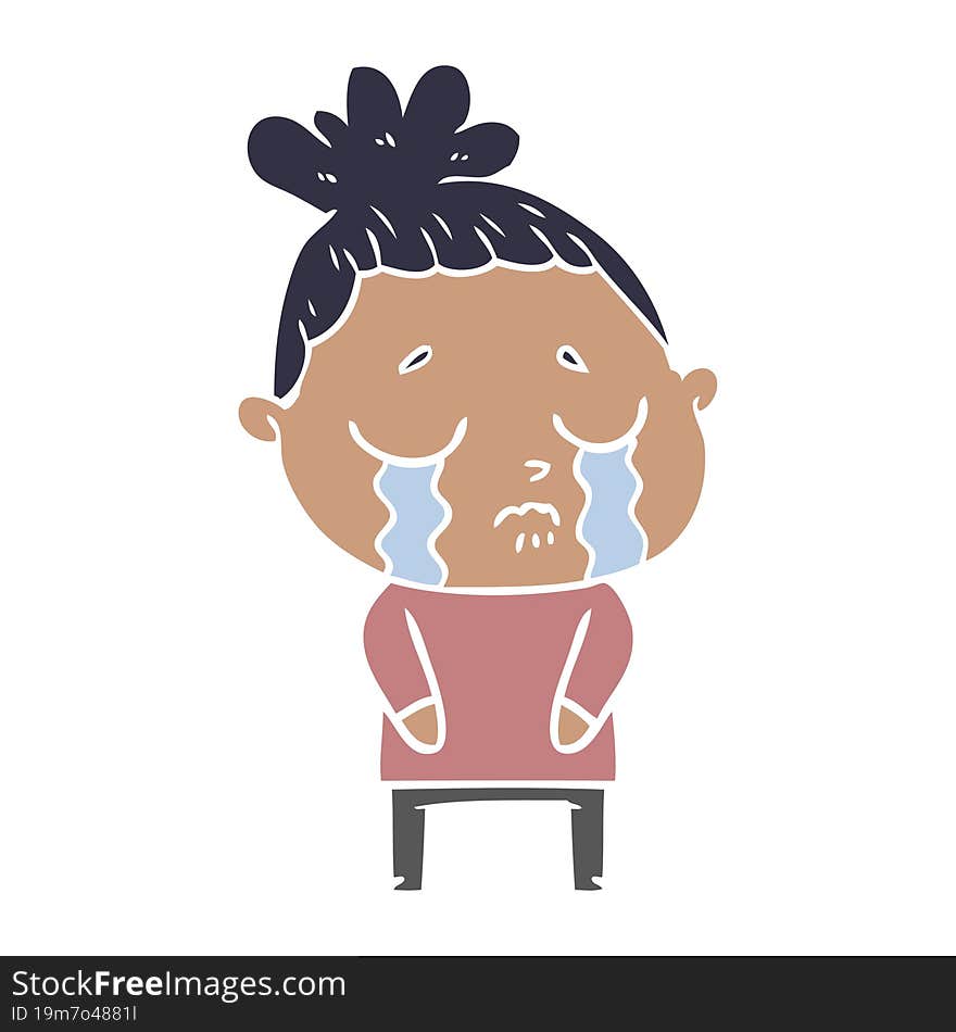 Flat Color Style Cartoon Crying Woman