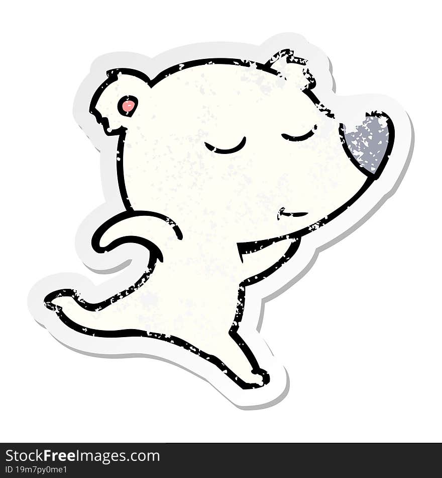 Distressed Sticker Of A Happy Cartoon Polar Bear Running