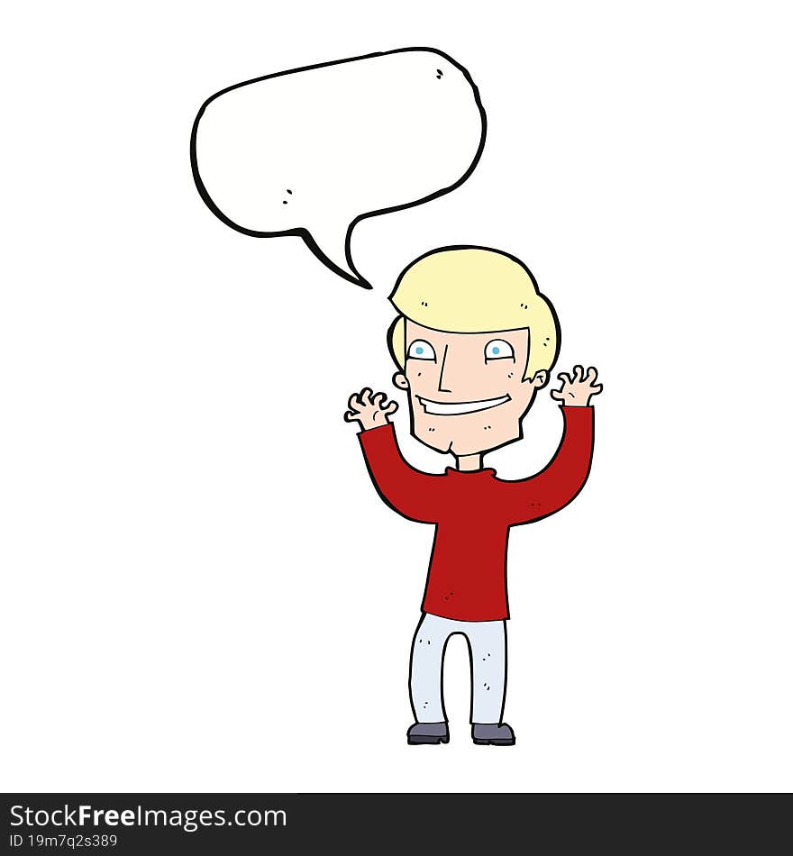 cartoon excited man with speech bubble