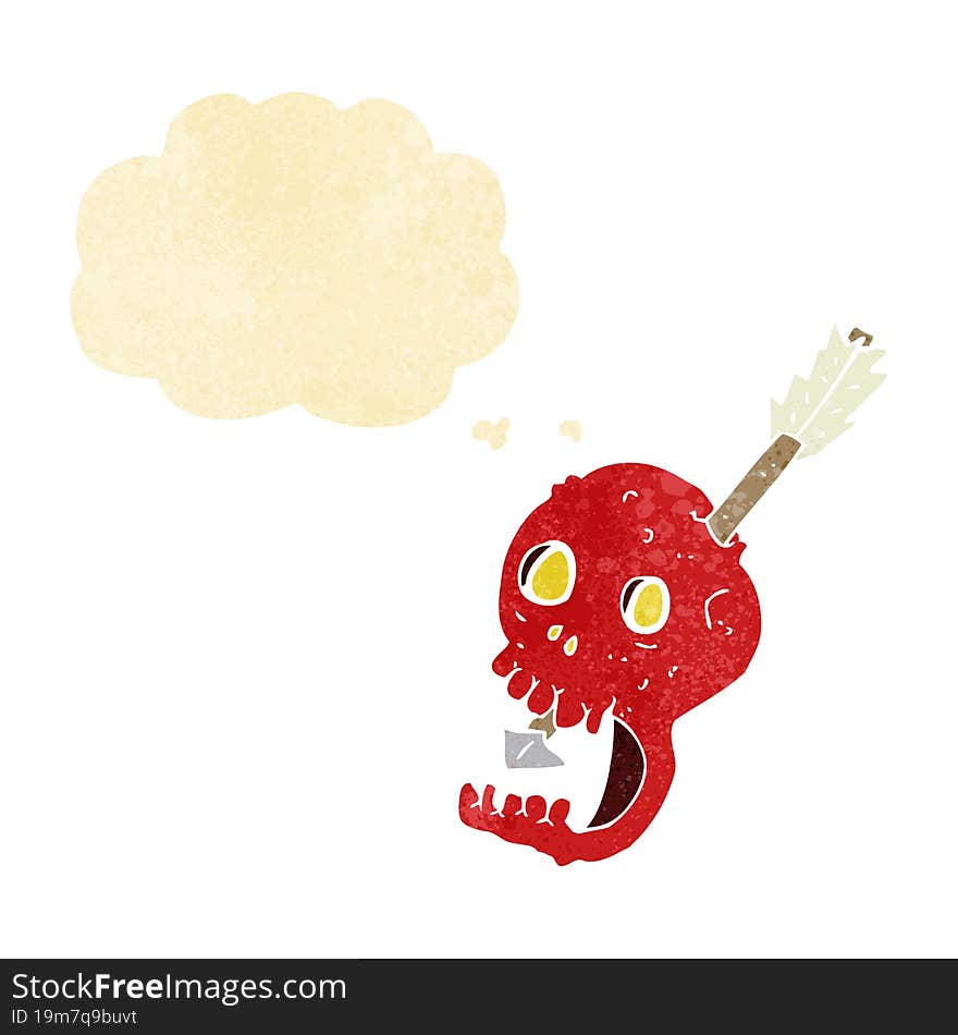 funny cartoon skull and arrow with thought bubble