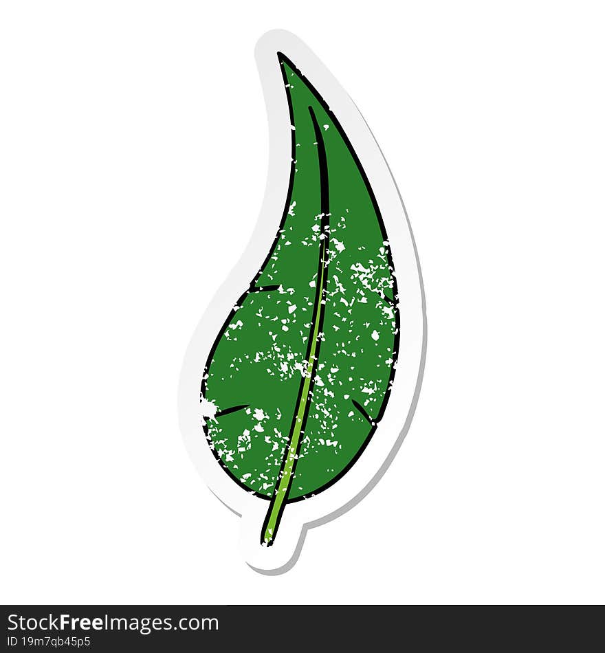 hand drawn distressed sticker cartoon doodle of a green long leaf