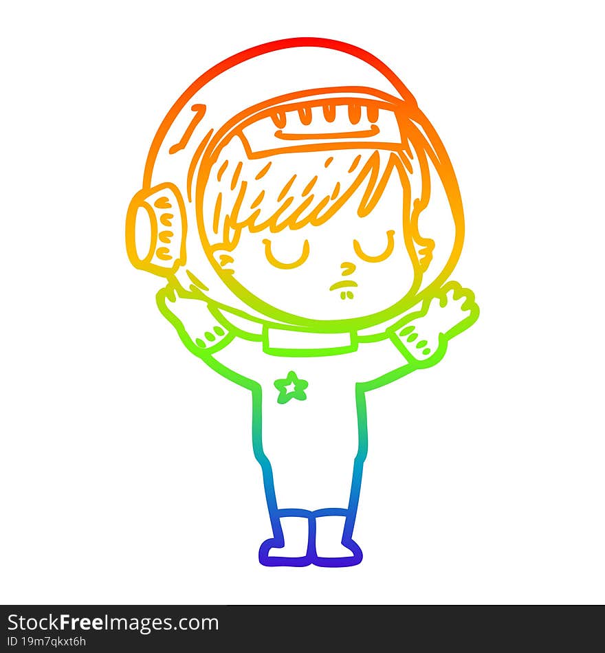 rainbow gradient line drawing of a cartoon astronaut woman