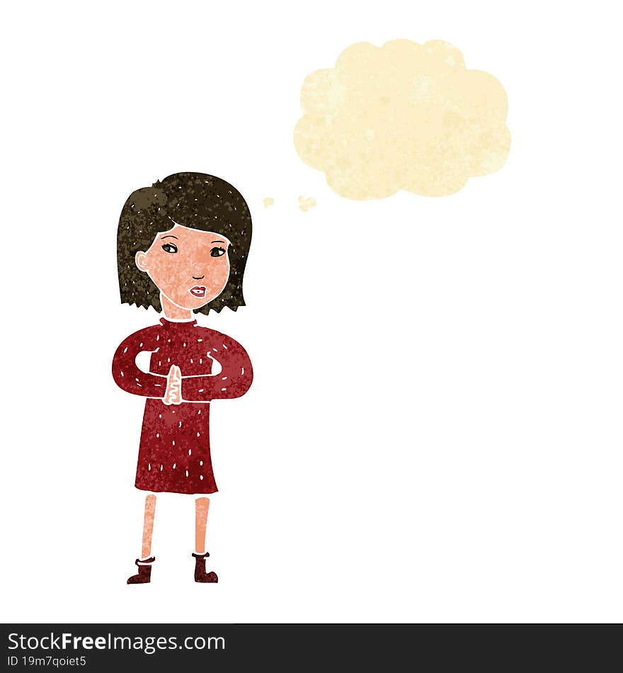 cartoon calm woman with thought bubble