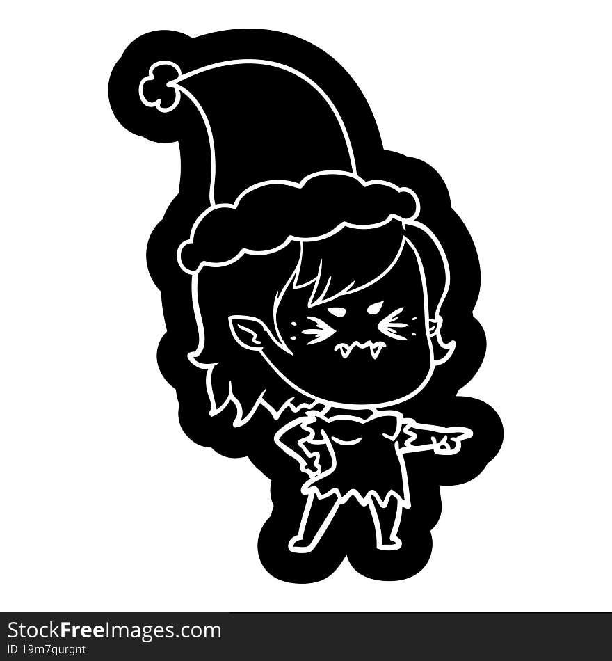 Annoyed Cartoon Icon Of A Vampire Girl Wearing Santa Hat